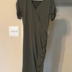 Michael Kors Olive Midi Dress with Ruched Detail